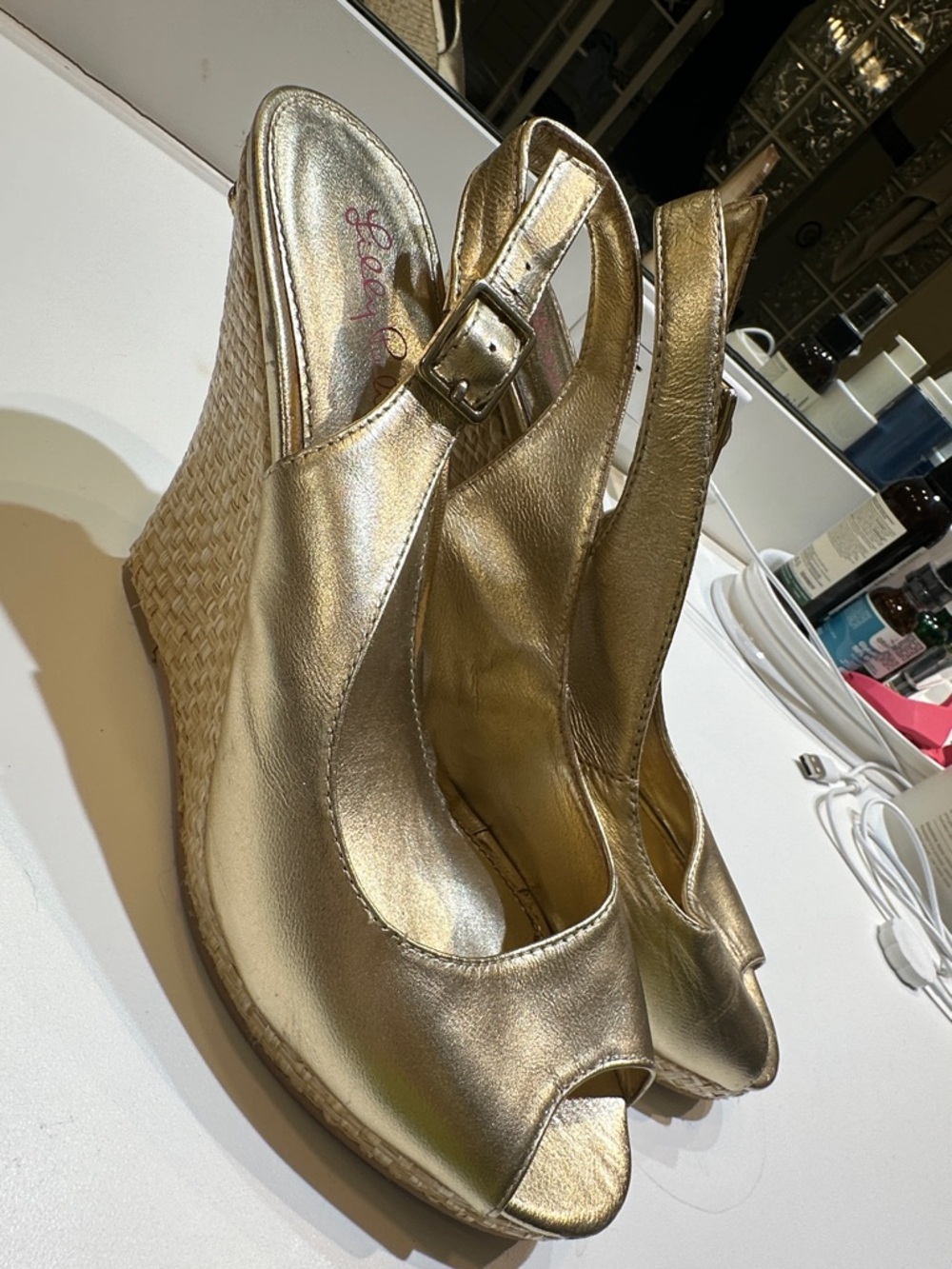 Lilly Pulitzer Metallic Gold Peep-Toe Slingback Wedges